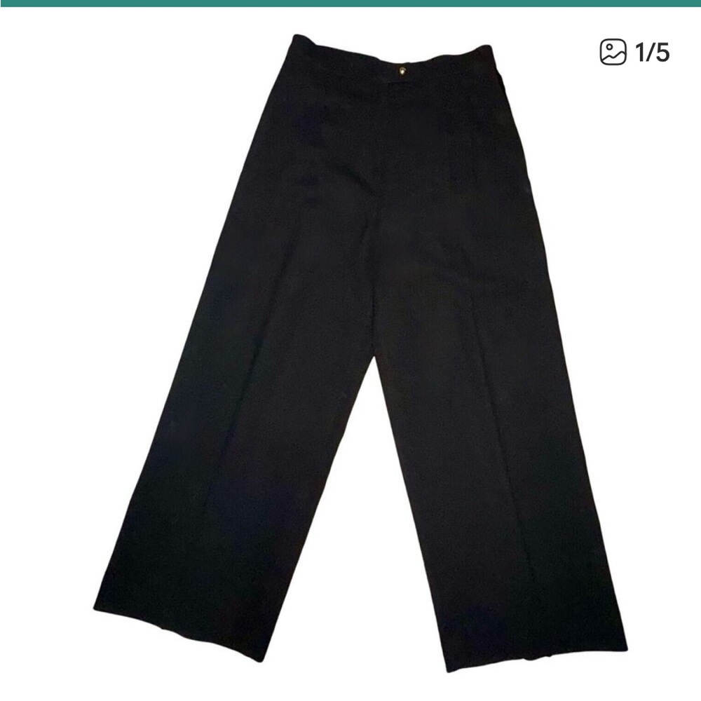 Vintage Roger Sakoun Paris Black Wool Wide Leg Pants Sz 30 x 27